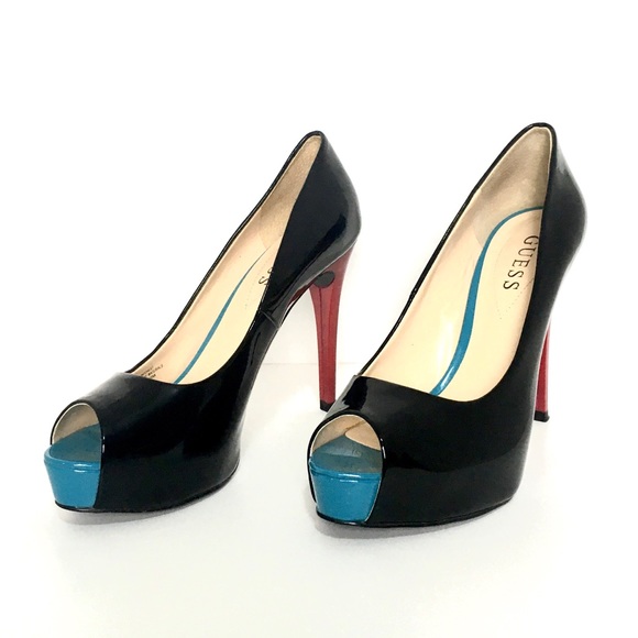Guess Shoes - Guess Patent Leather Pumps Color Block Peep Toe